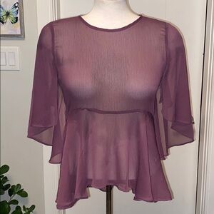 Charlotte Russe Sheer Dusty Plum Top W Flowy Shoulders